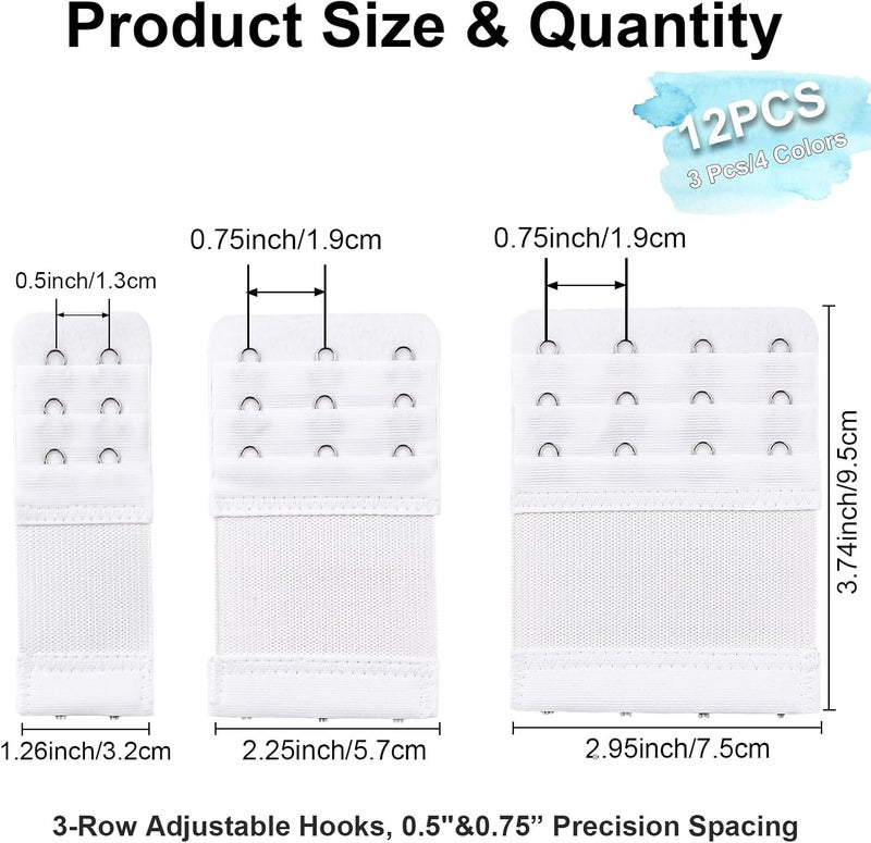 FEUNLEM 12-Pack Bra Extenders 2 hook / 3 hook / 4 Hooks, Plus Size Bra Extension Straps, Soft and Comfortable Extender - Image 2